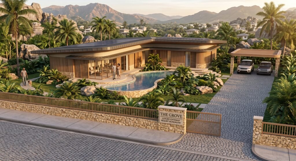 Cottage Bungalow Villa - A collection of limited-edition, low-profile single-level residences. Embraced by lush landscaping and intimate pocket parks. It combines rustic earthy textures with ultra-modern smart-home interiors.